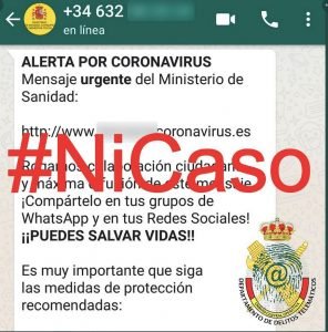 Estafa del coronavirus extendida a través de Whatsapp
